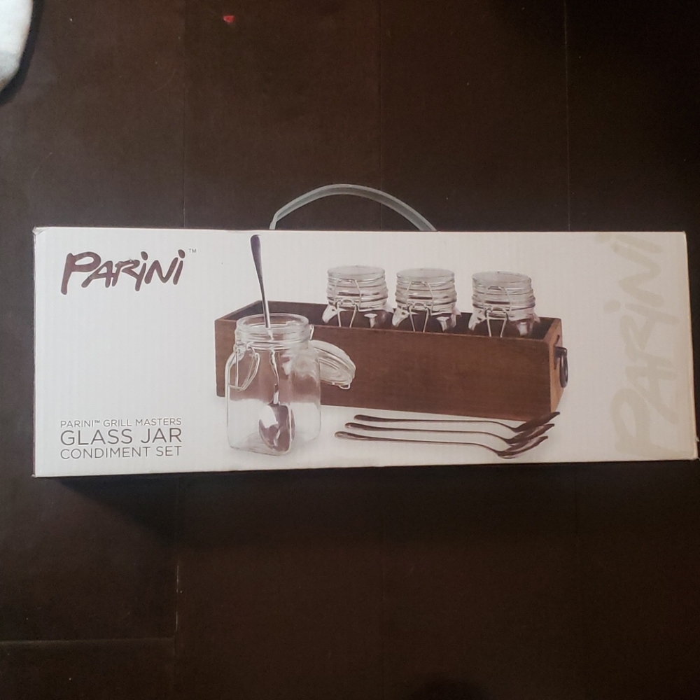 Parini Glass Jar Condiment Set new in the box